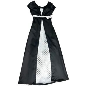 Vintage Black White Tuxedo Cap Sleeve Polka Dot Formal Dress Prom Gown sz 2 NEW